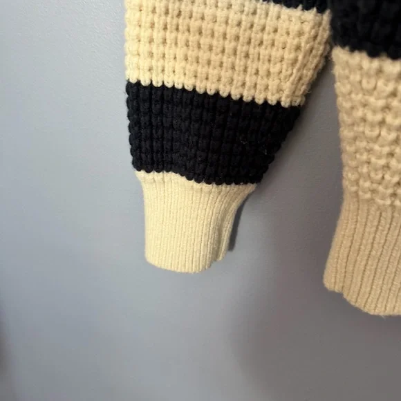 Madewell Antique Cream Striped Waffle-Knit Henley Sweater Size M Relaxed Fit - Picture 11 of 16